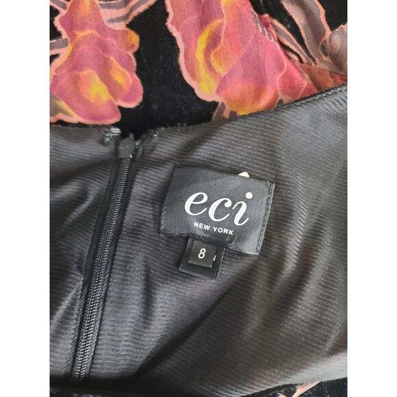 Eci Ny Y2K Sz 8 black velvet floral dress whimsigoth fairygoth asymmetrical hem - Picture 8 of 9